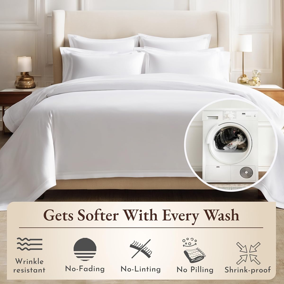 California Design Den Bedding Bundle - Twin XL Sheet Set with 3 Pillowcases, 100% Organic Cotton Percale (White)