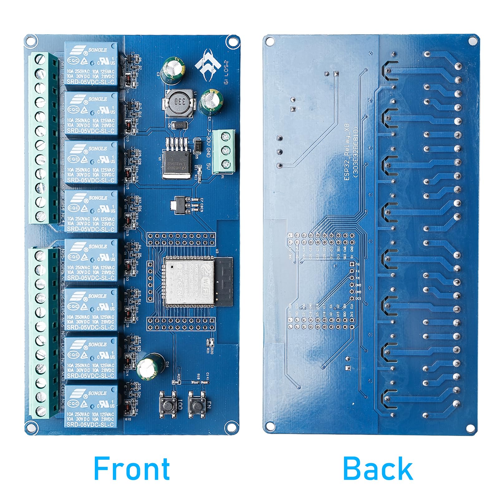 ESP modulo relè a 8 canali con ESP-32 WiFi Bluetooth, DC5-30V/AC250V, scheda di sviluppo per progetti fai da te Smart Home & IoT, facile programmazione con Arduino IDE