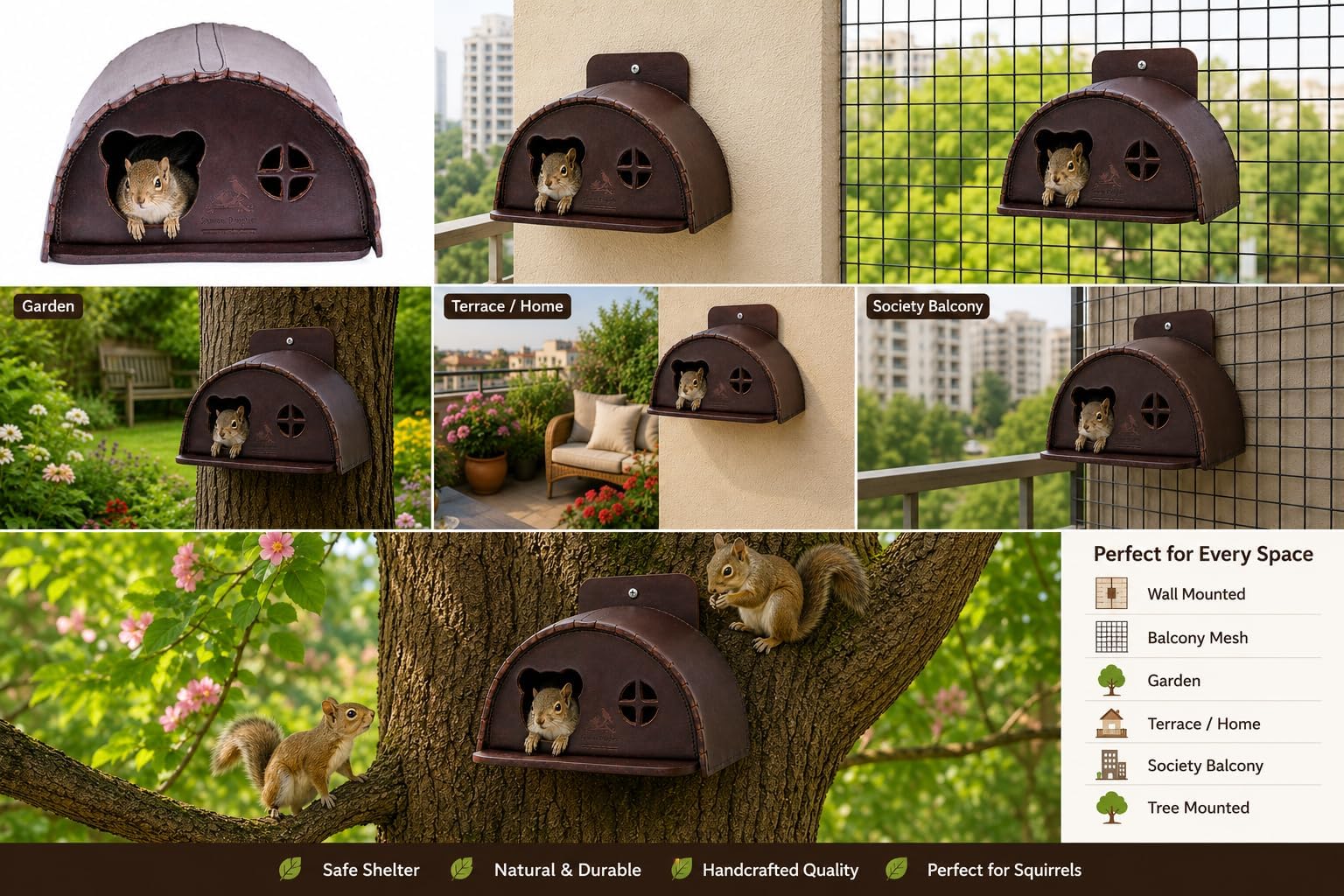 sparrow daughter Leather Squirrel House for Outdoors, Garden, Backyard, Small Animals Habitat for Chinchilla,Mice, Suger Glider,Mice Squirrel with Poles, Squirrel Nest & Box, Chestnut 4