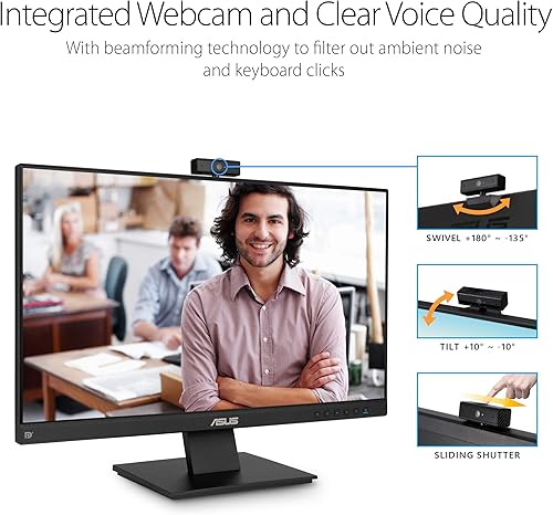 Miniatura 3 de ASUS BE24EQK - Monitor de negocios de 23.8 pulgadas con IPS Full HD 1080P, cuidado de los ojos, DisplayPort HDMI, sin marco, cámara web ajustable de