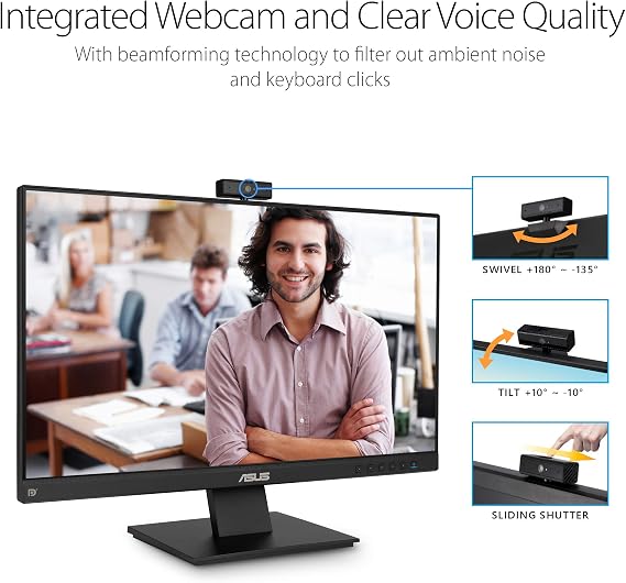 ASUS BE24EQK 24 Inch 1080P Computer Monitor, Webcam, HDMI, DisplayPort, VGA