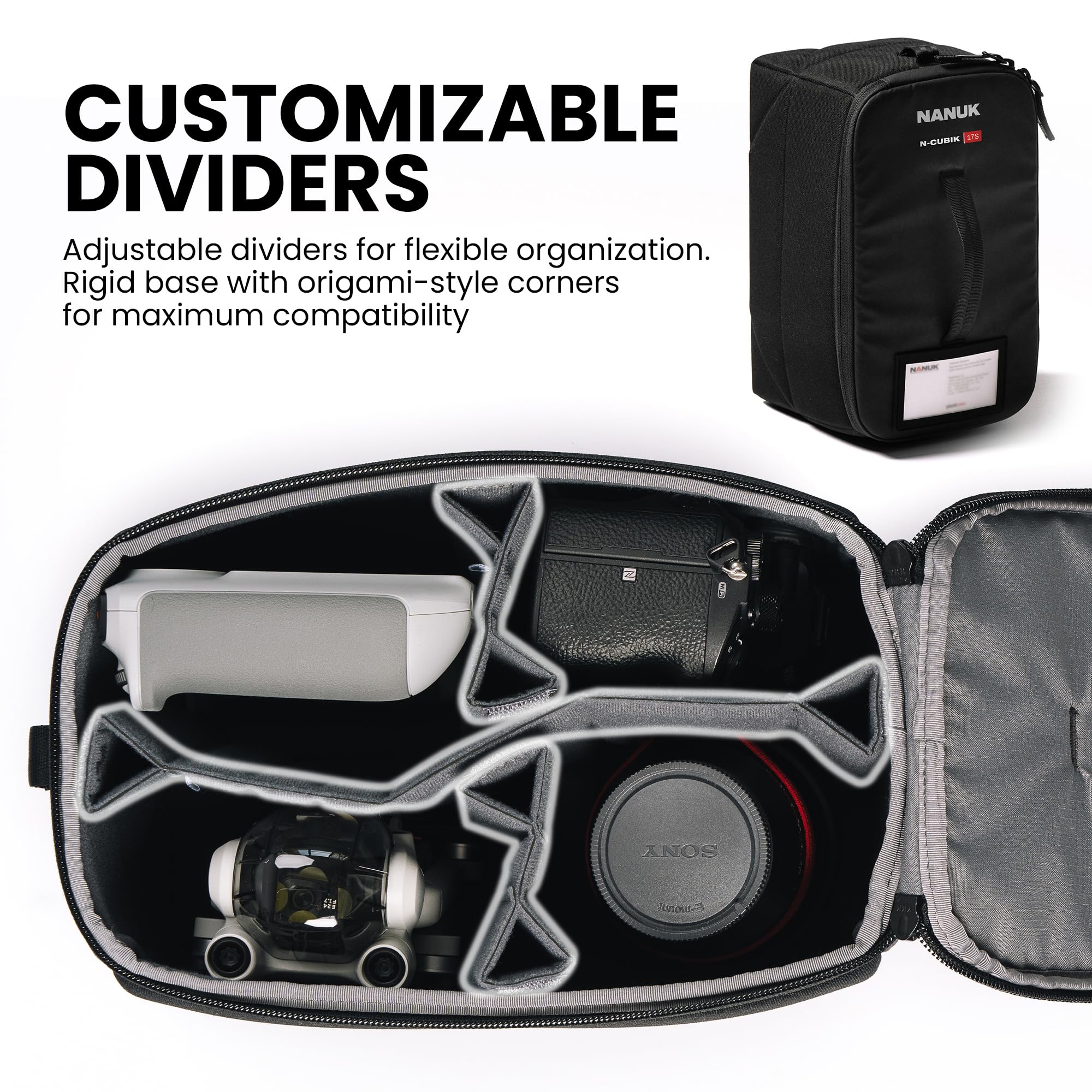 Nanuk N-Cubik 17S - Sistema organizzativo - Si adatta a custodie rigide impermeabili 938 e/o zaini da 30 l, 35 l, 40 l, nero