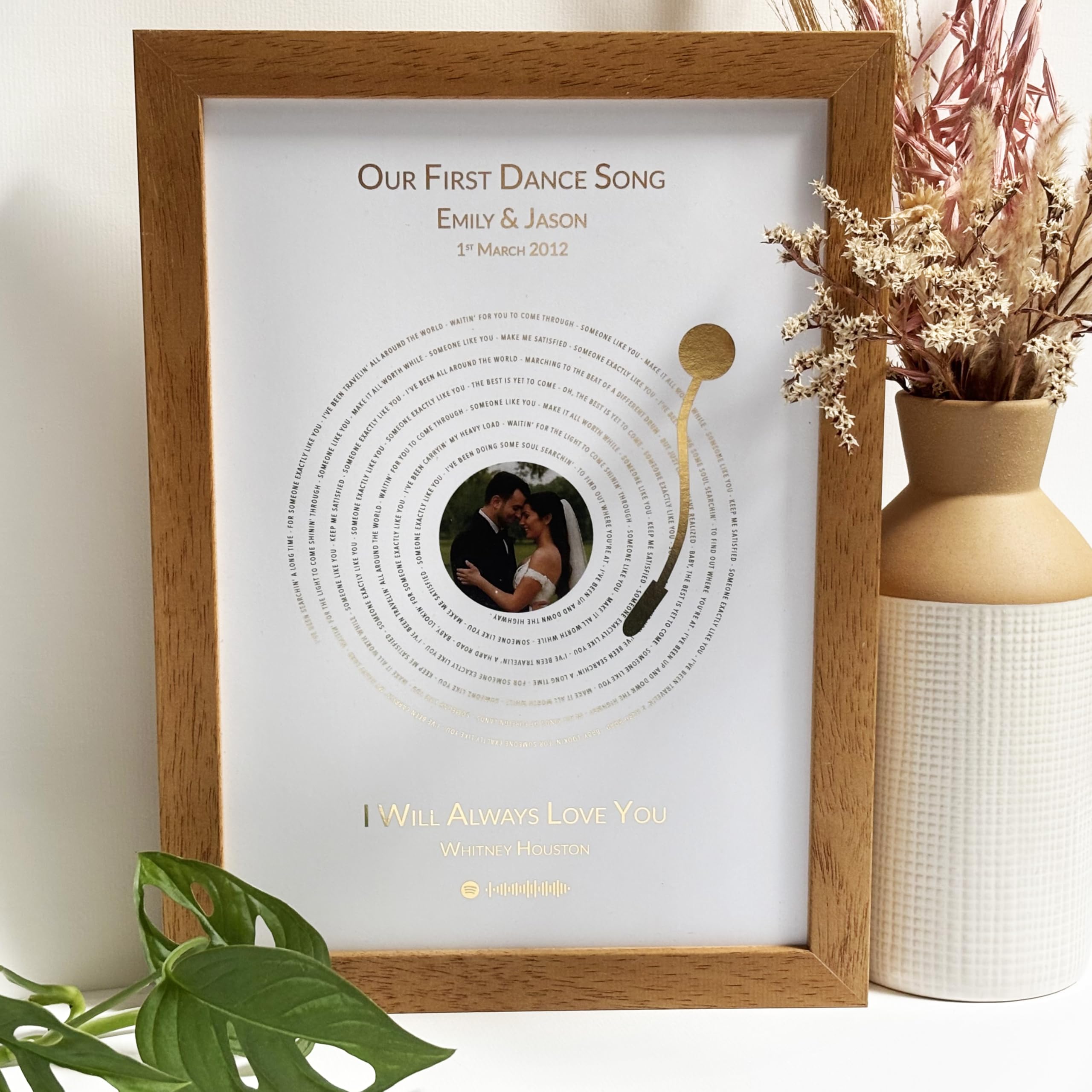 Made By Mika Ltd Blue Personalized Foil Song Lyrics Record Print With Photo – Custom Metallic Gold, Silver Or Copper Foil – Wedding, Anniversary, Birthday, Christmas Or Memorial Gift – First Dance Song Keepsake Wall Art