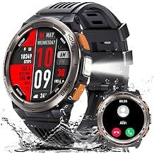 3ATM Waterproof Military Smart Watch for Men with LED Flashlight 1.45 HD Rugged Tactical Smartwatch with 530mAh Big Battery Compass Altitude Barometer SOS Alarm Fitness Tracker for iPhone Android