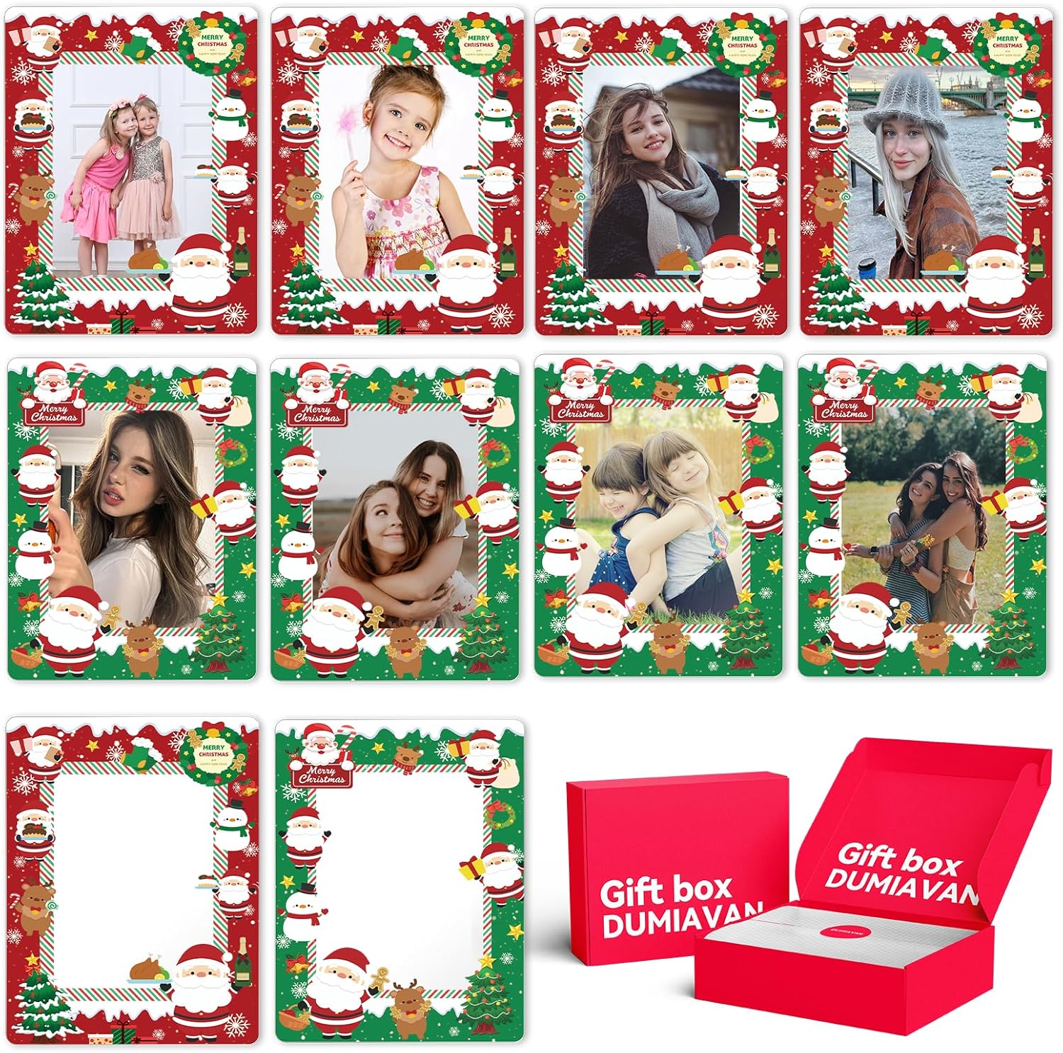 5pcs Double-Sided Tempered Glass Magnetic Photo Frames for 2x3 inch Polaroid Mini Photos for Family Friend Halloween Christmas Gift Decorating Refrigerators, Lockers, Walls, Desktops, Bags (Christmas)