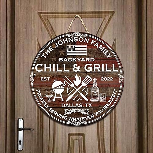 Miniatura 9 de V VIBEPY Letrero personalizado con texto en inglés All Over para patio trasero, letrero de barra para parrilla, letrero de madera de 8 pulgadas, 12