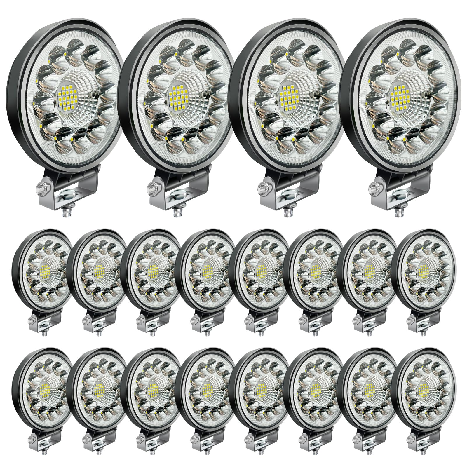 MUVKQC Led Round Light Bar 4inch 99W 14000LM Spot Beam Work Light Pods 12V/24V Off Road Fog Driving Roof Bar Bumper for Truck Pickup SUV ATV UTV (20pack)