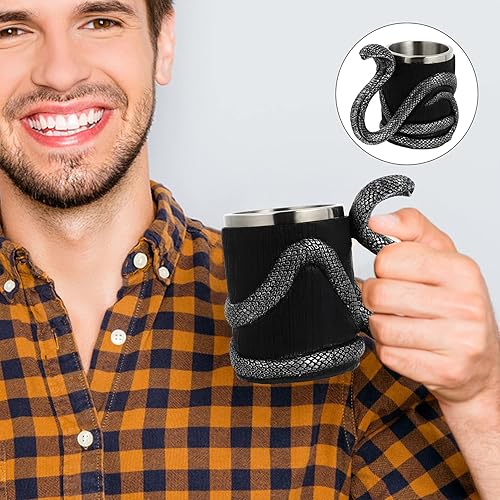 Miniatura 6 de IMIKEYA Taza de café de viaje con aislamiento, tazas de café retro, tazas de café aisladas, taza de cerveza de serpiente, taza de metal, tazas de