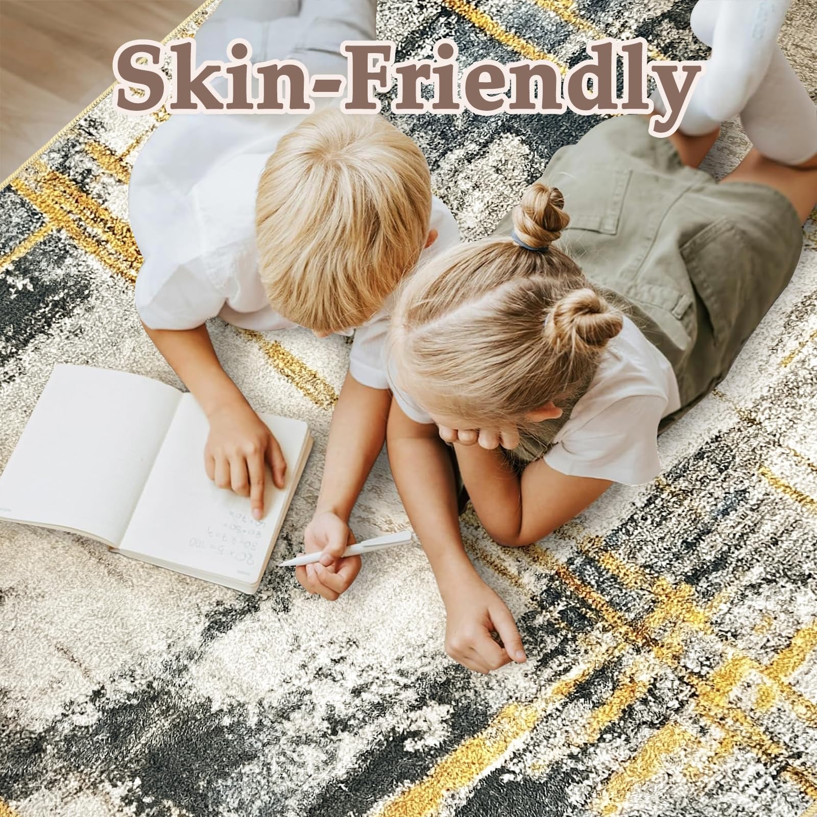Tapis Antidérapant Salon Moderne, Tapis Doux Lavable en Machine, Tapis Poil Ras Agréablement Étre Destiné à Salon, Chambre, Salle à Manger, Beige & Gris, 200x290cm