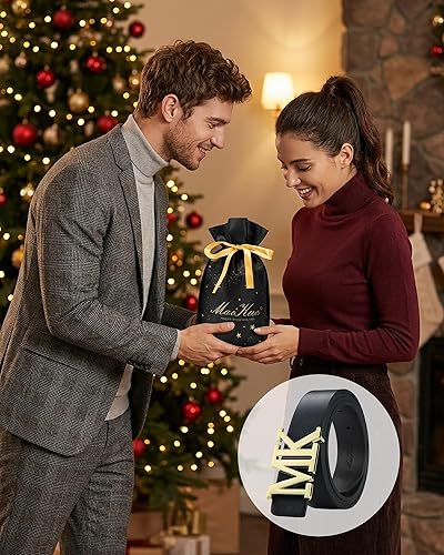 Miniatura 6 de Maikun - Cinturón de piel con hebilla de plaqué para hombre, de 35 mm. 1.37 pulgadas de ancho, para el día del padre.