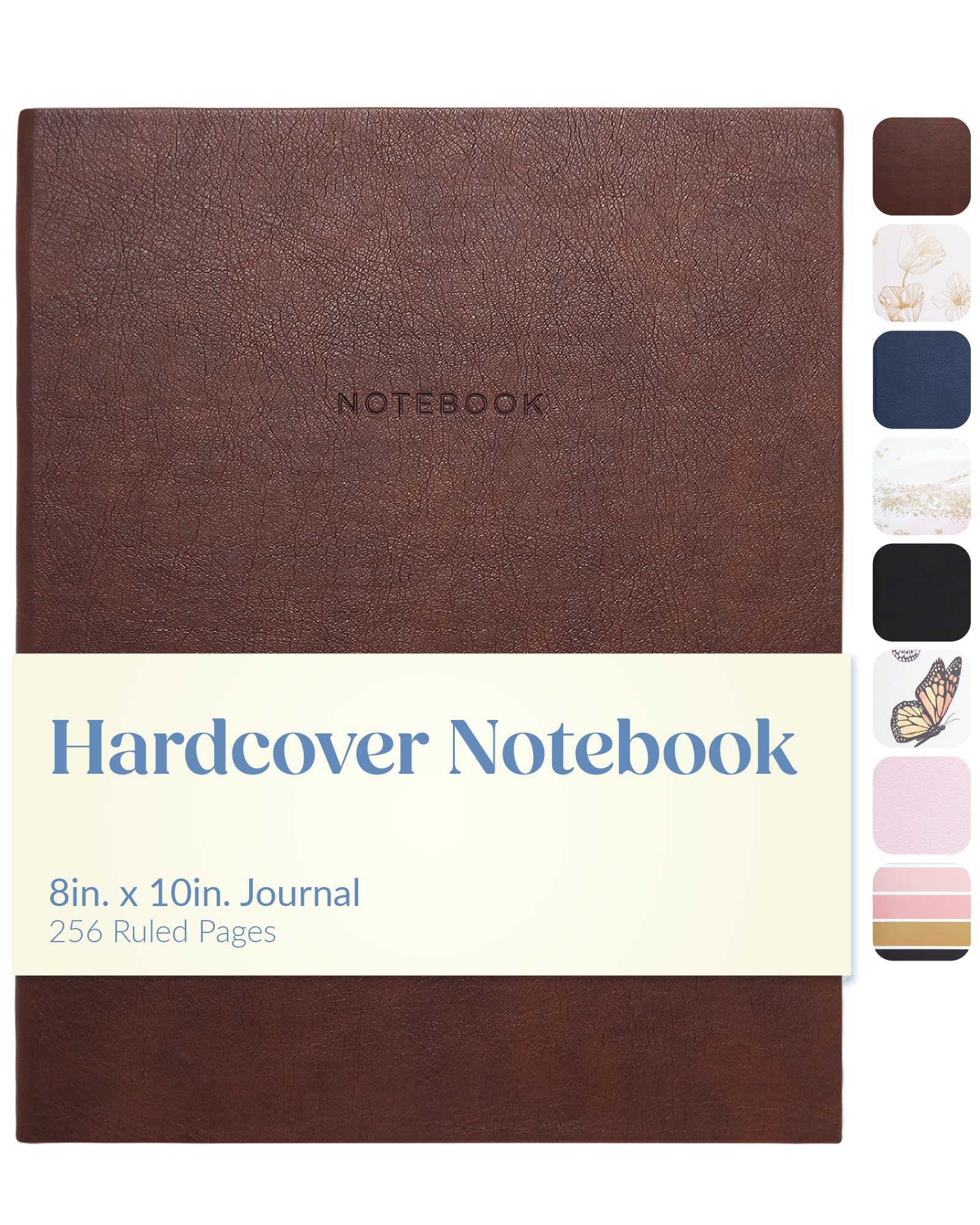 Eccolo Large Lined Journal Notebook, Flexible Cover, Writing Journal, 256 Ruled Ivory Pages, Ribbon Bookmark, Lay Flat, Desk Size for Work or School, Size 8X10, Brown Leatherette