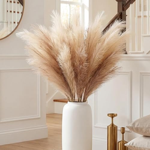 ZIFTY Faux Pampas Grass Decor 38" 7PCS Handmade Boho Decor Ombre Beige | Hand Bundled Tall Fluffy No Shedding Faux Stems For Boho Home Decor Wedding Flexible Vase Filler Adapts To All Vase Sizes