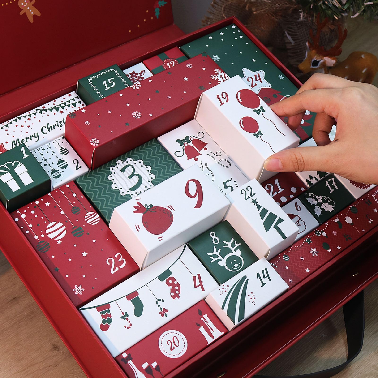 CustmArti Set di calendario dell'Avvento fai da te per bambini, con 24 scomparti, con brillantini e cristalli, decorazione per le vacanze, B