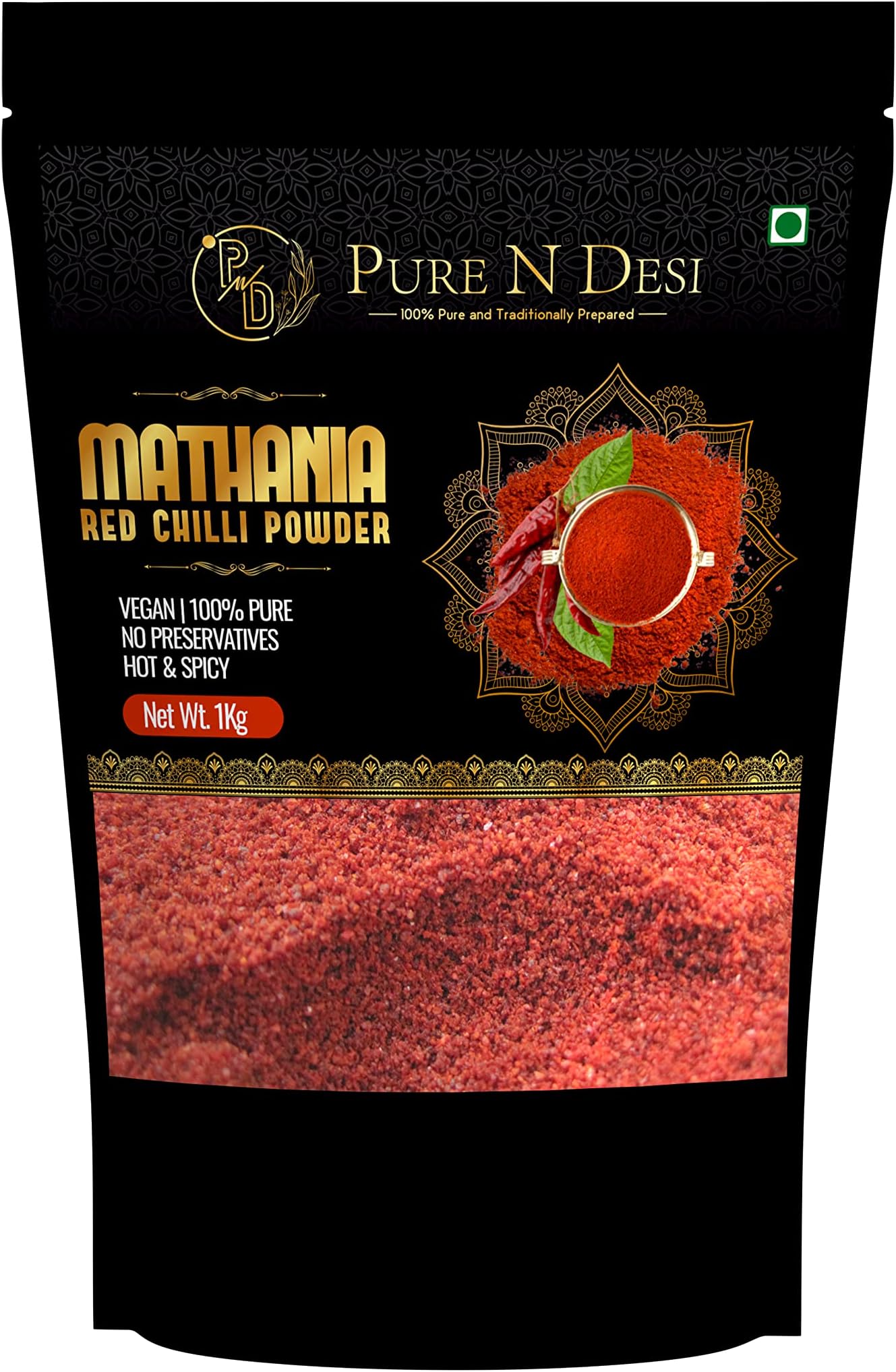 PURE N DESI Mathania Red Chili Powder,1Kg | Sun dried Rajasthani Mathania Desi Lal Mirch Powder