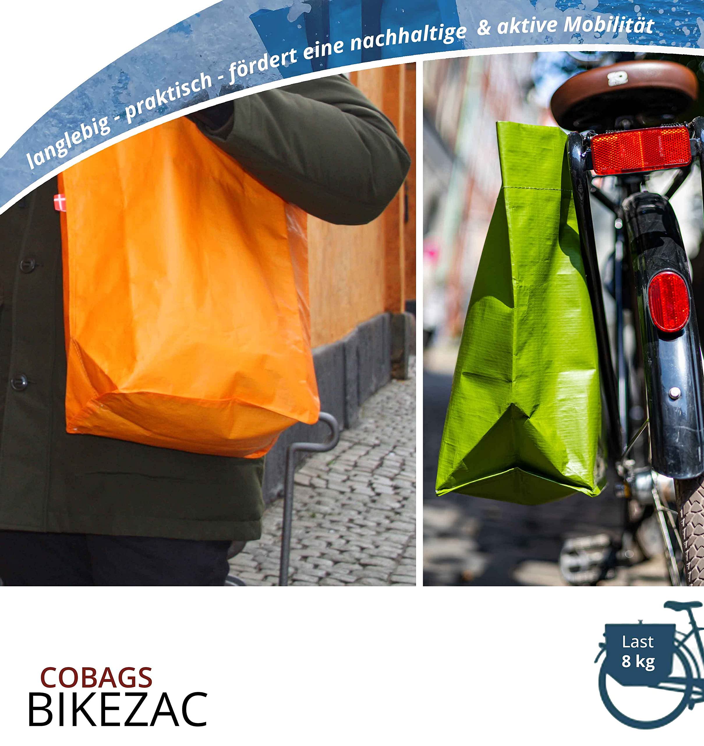 BikeZac FAHRRADTASCHE Clip-On EINKAUFS-Tasche | Fahrrad-Einkaufstasche | Gepäckträger-Tasche | Einkaufswagen Tasche | Wiederverwendbar | Recycling-Tasche