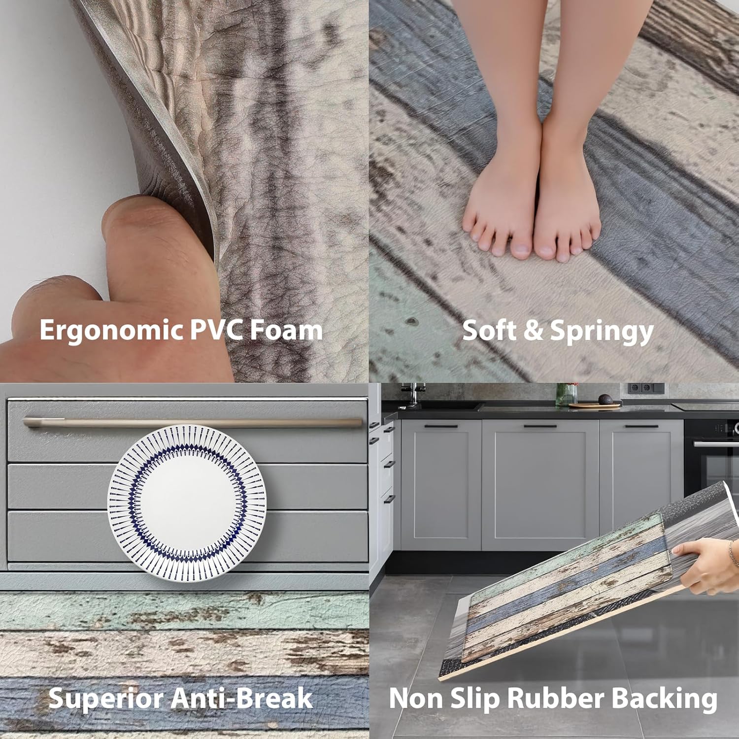 2 PCE Kitchen Mats 47x17.3 inch and 29x17.3 inch, Rustic Woodgrain Design Non-Slip Cushioned Waterproof Anti-Fatigue Rugs for Kitchen Sink Laundry Room - Image 4