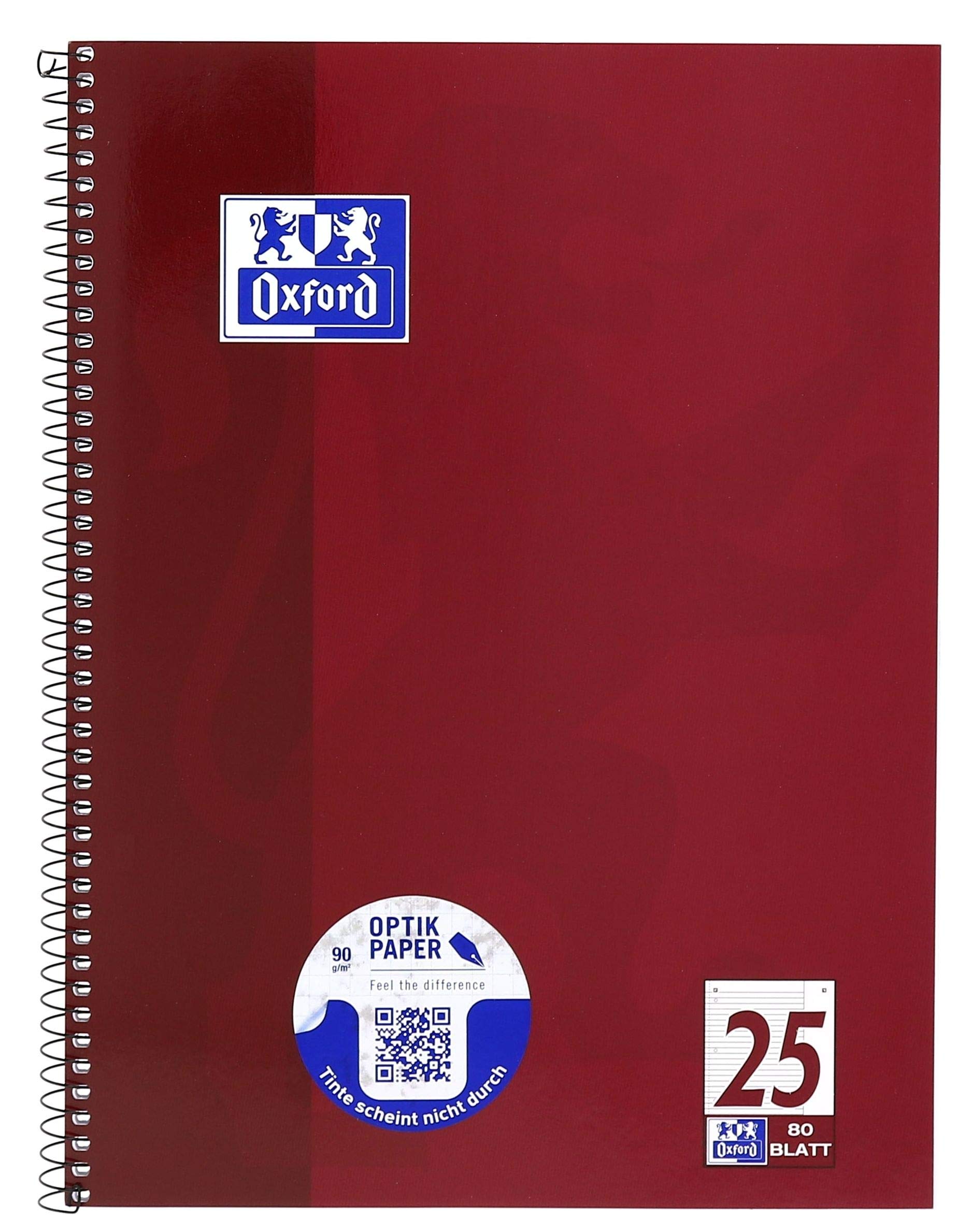 Oxford 100050355 College Notepad School Optic Paper 90 g/m² A4+ Lined/Margin 80 Sheets, Black