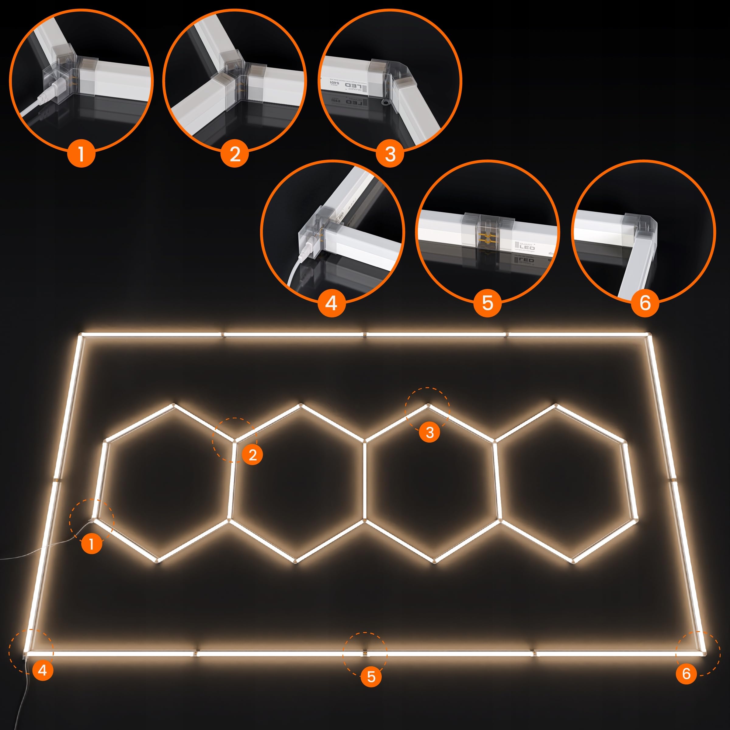 Garagenlampe LED 5-Hex 384W 4000K Verformbare LED Werkstatt Deckenleuchte DlY Sechseck Garage Licht für Garage, Werkstatt, Lager, keller, Fitnessstudio, Hexagon (484x243)