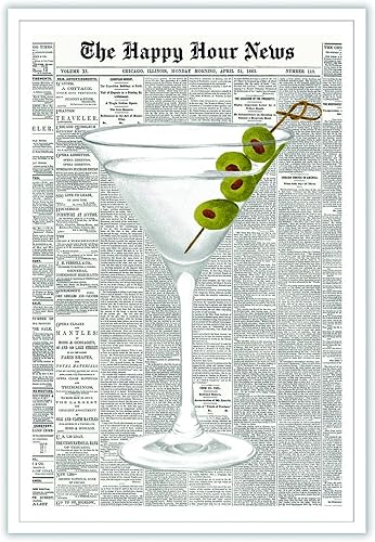 Lienzo de Martini de moda para pared, impresión de periódico vintage y decoración de carrito de bar, pintura minimalista de los años 70 para bar en