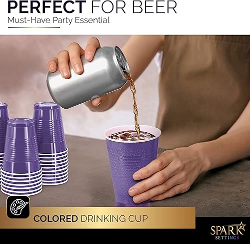 Miniatura 4 de Vasos desechables, vasos de plástico morados de 18 onzas, fuertes y resistentes para bodas, Navidad, Halloween, paquete de 50
