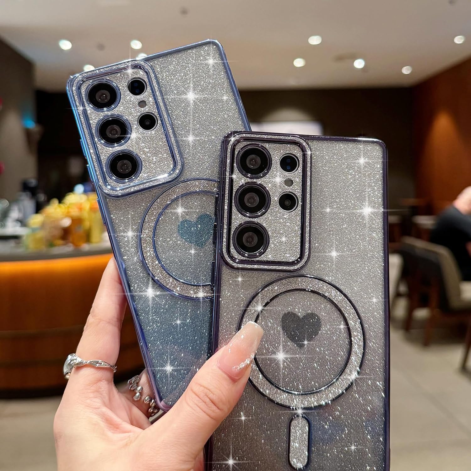 Lafunda Magnetic for Samsung Galaxy S25 Ultra Case Glitter, Cute Love Heart Plated Luxury Sparkle Bling Clear Cover for Women Girls Camera Protection Shockproof Phone Case for Galaxy S25 Ultra, Blue - Image 7