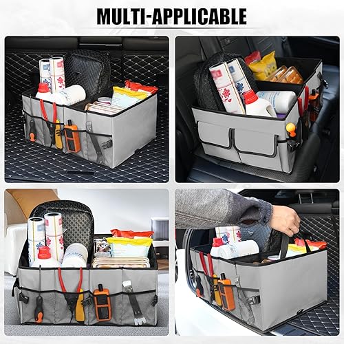 Miniatura 6 de UYYE Organizador plegable para maletero, 3 compartimentos grandes y 6 bolsillos, duradero para almacenamiento de carga, herramientas fáciles de