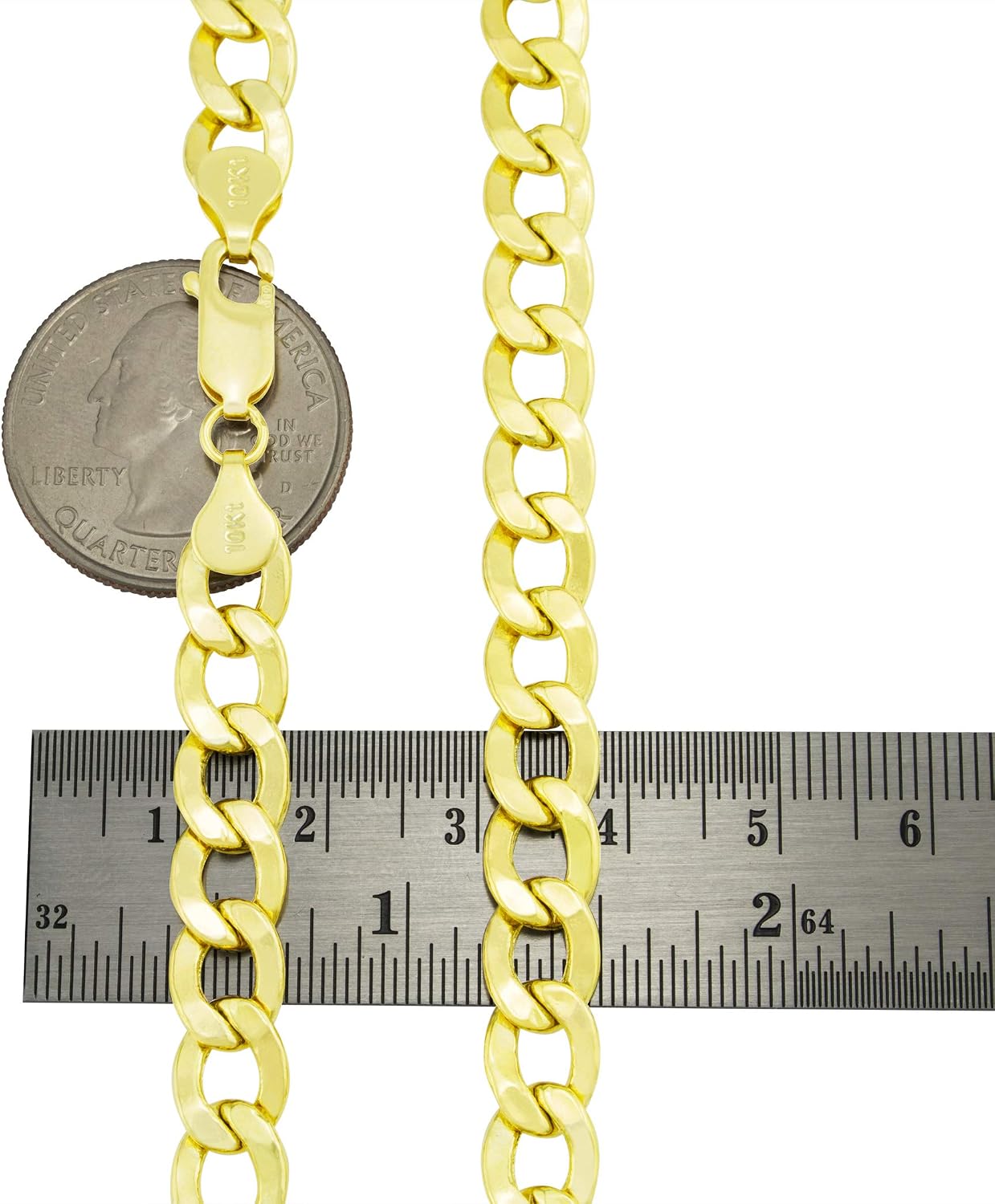 Nuragold 10k Real Yellow Gold Cuban Curb Link 7.5mm Chain Necklace (20"-30") Italian Jewelry for Men