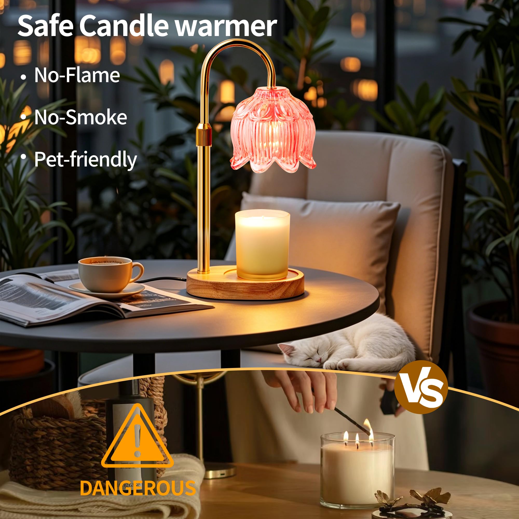 Lampada riscaldante candela con timer dimmerabile, scalda-candela elettrico, lampada vintage fiore loto, fiore rosa
