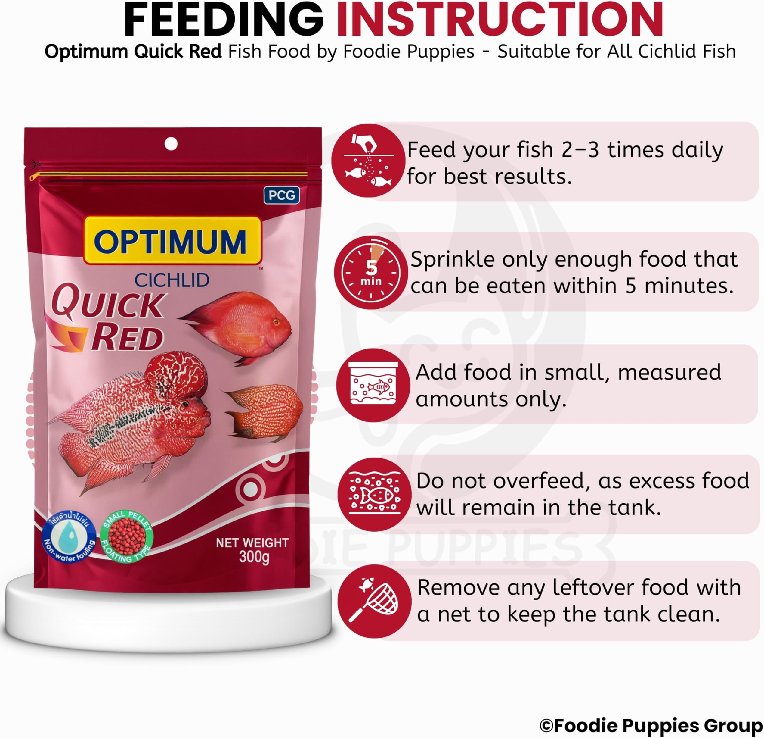 Foodie Puppies Optimum Cichlid Quick Red Small Pellet Fish Food 300gm - (Pack of 10) | Added with Fish Meal & Corn Gluten Meal | Fish Food for All Aquarium Fish with Free Key Ring