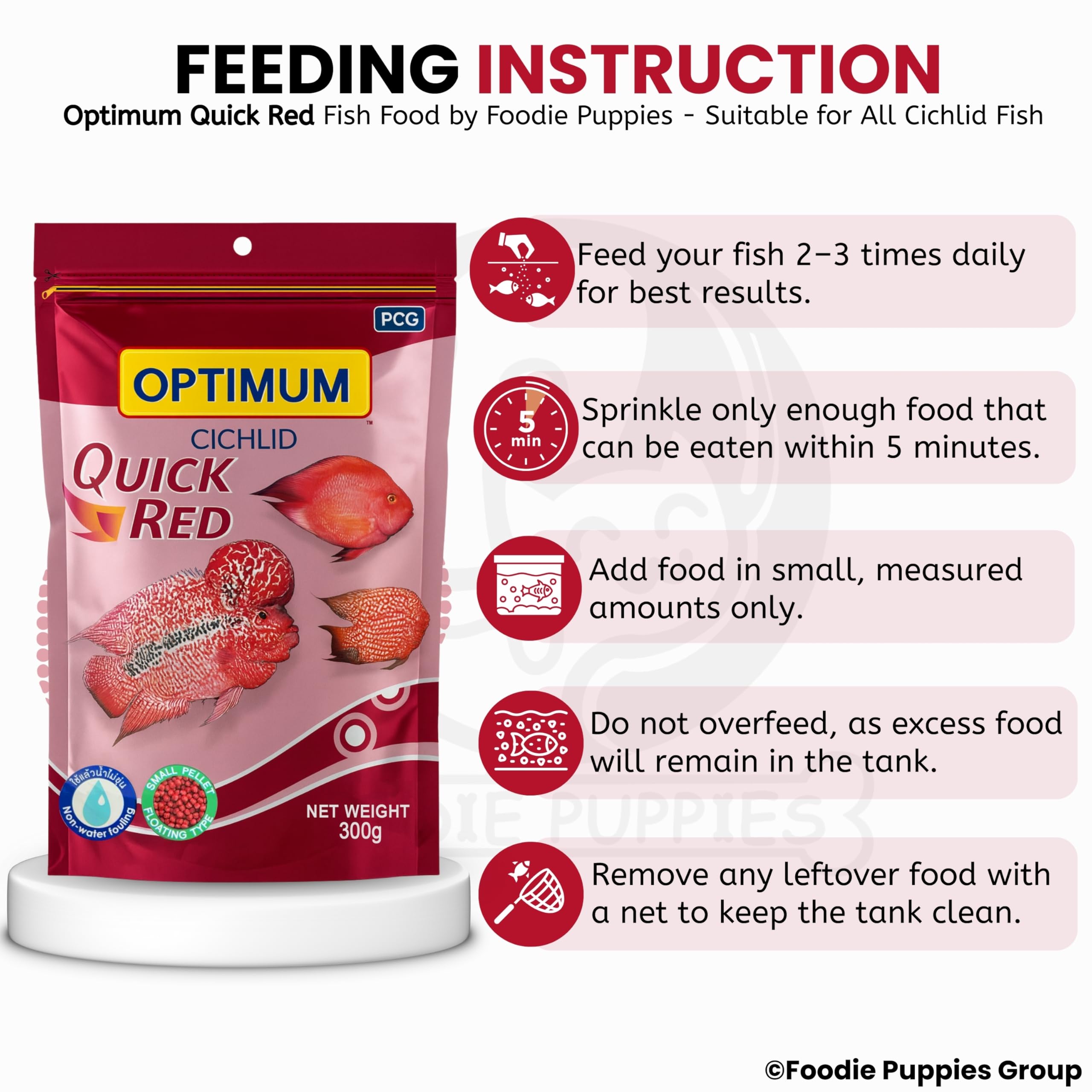Foodie Puppies Optimum Cichlid Quick Red Small Pellet Fish Food 300gm - (Pack of 10) | Added with Fish Meal & Corn Gluten Meal | Fish Food for All Aquarium Fish with Free Key Ring