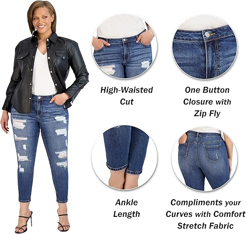 Miniatura 4 de Jeans rasgados de talla grande para mujer, jeans elásticos con dobladillo con puños, pantalones de cintura alta para mujer