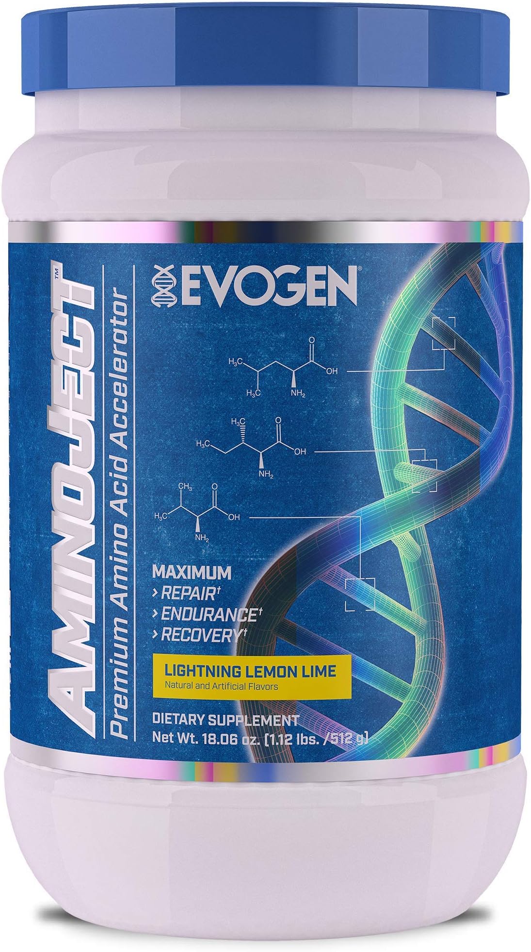 Evogen AminoJect | Vegan Fermented Plant Based BCAA, Glutamine, Citrulline Powder | Lightening Lemon Lime | 30 Servings (1.12 Pound (Pack of 1)