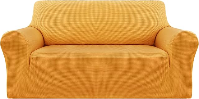 Deconovo Stretch Slipcovers Jacquard Sofa Covers Full Coverage Anti-Slip Polyester Spandex Elastic Fabric Sofa Protector(Two Seater, Yellow)