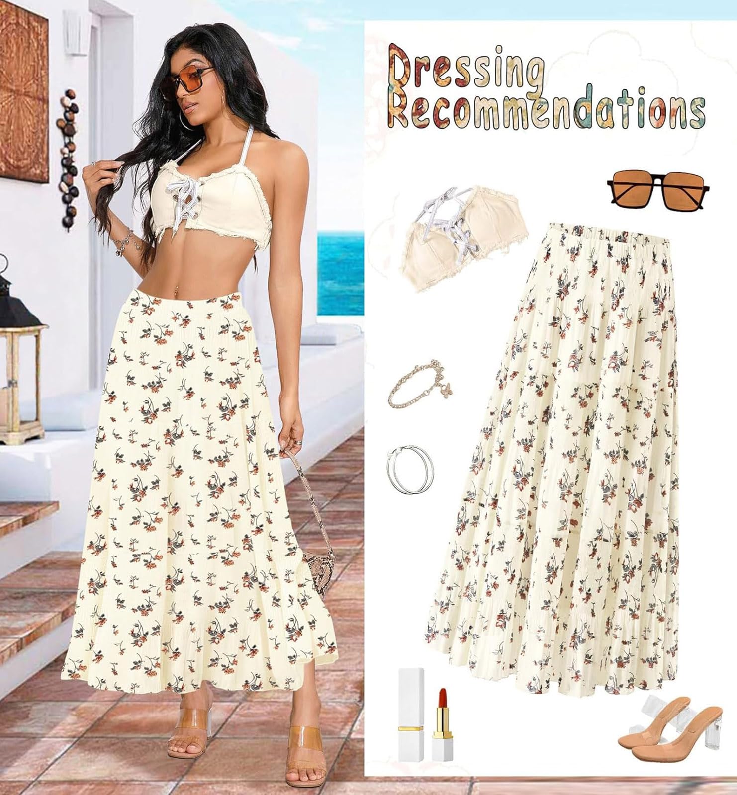 comefohome Maxi gonne da donna UK pieghettate lunghe e fluide chiffon elastico in vita a strati gonna estiva da donna