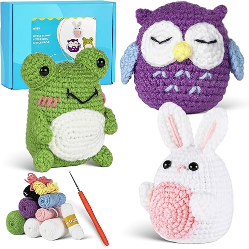 Kit de animales de ganchillo para principiantes, kit de tejido de ganchillo para mujeres adultas, niños, bricolaje con video paso a paso, tutoriales