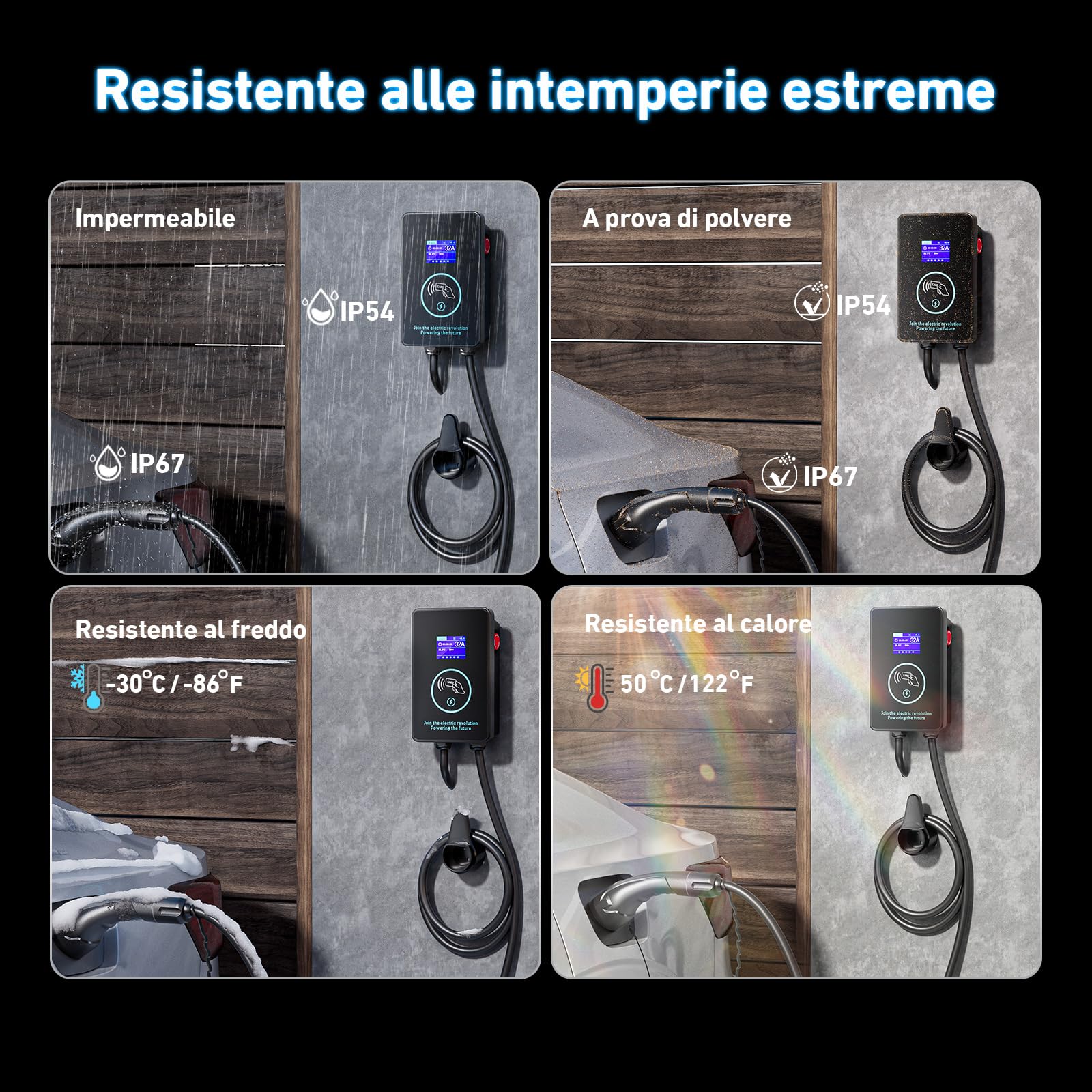 EVJUICION Colonnina Ricarica Auto Elettrica 8A-32A 0-8H Wallbox 7,4 kw Tipo 2 Monofase Rapida con Display LED, RFID 2, EV Caricabatterie con 5 Metro Cavo Ricarica Auto Elettrica Tipo 2
