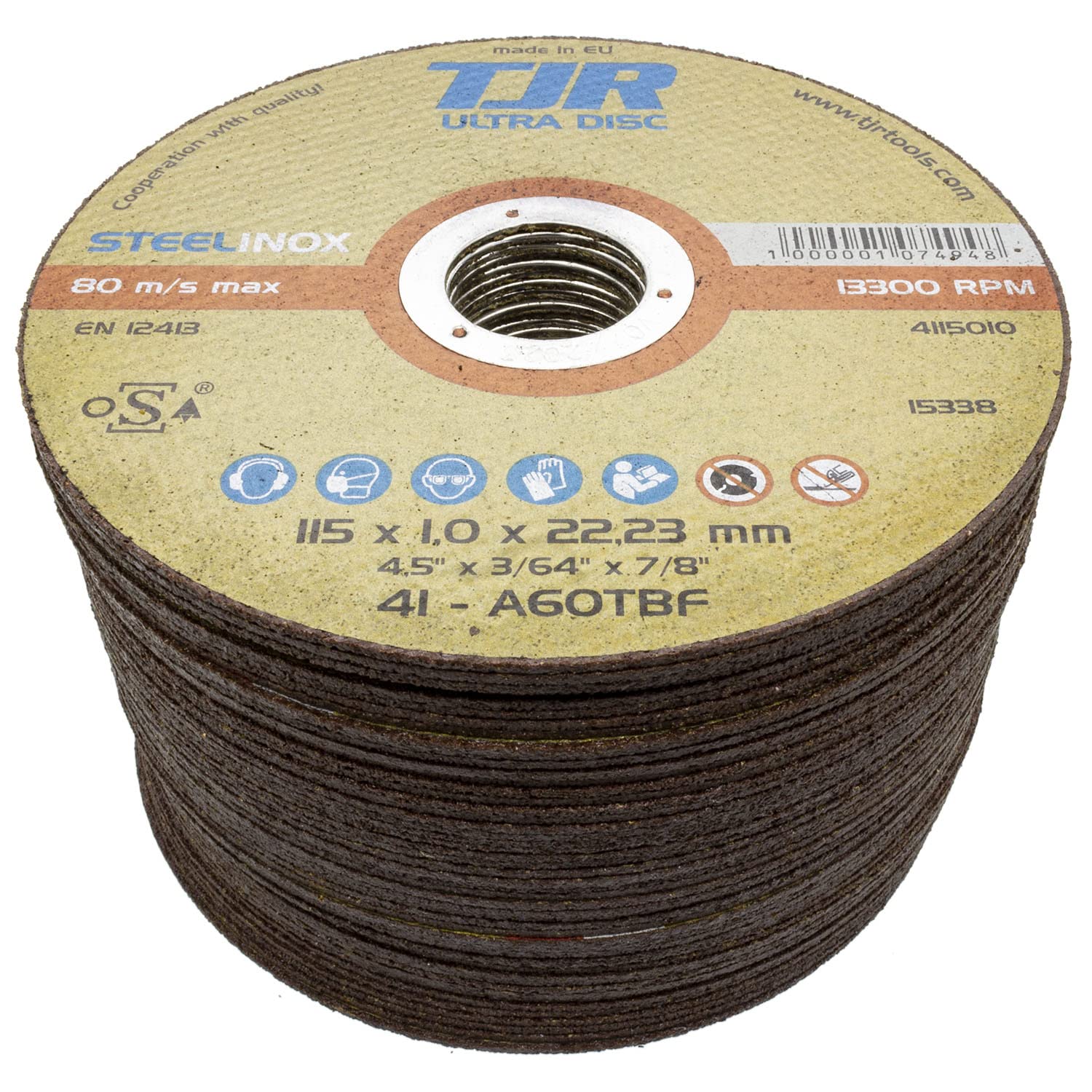 50x Ultra Thin Metal Cutting Discs 4,5"x3/64" (115x1,0mm) for Angle Grinder, 3/64" (1mm) Thin, for INOX, Stainless Steel, Steel A60 TBF - Brand TJR