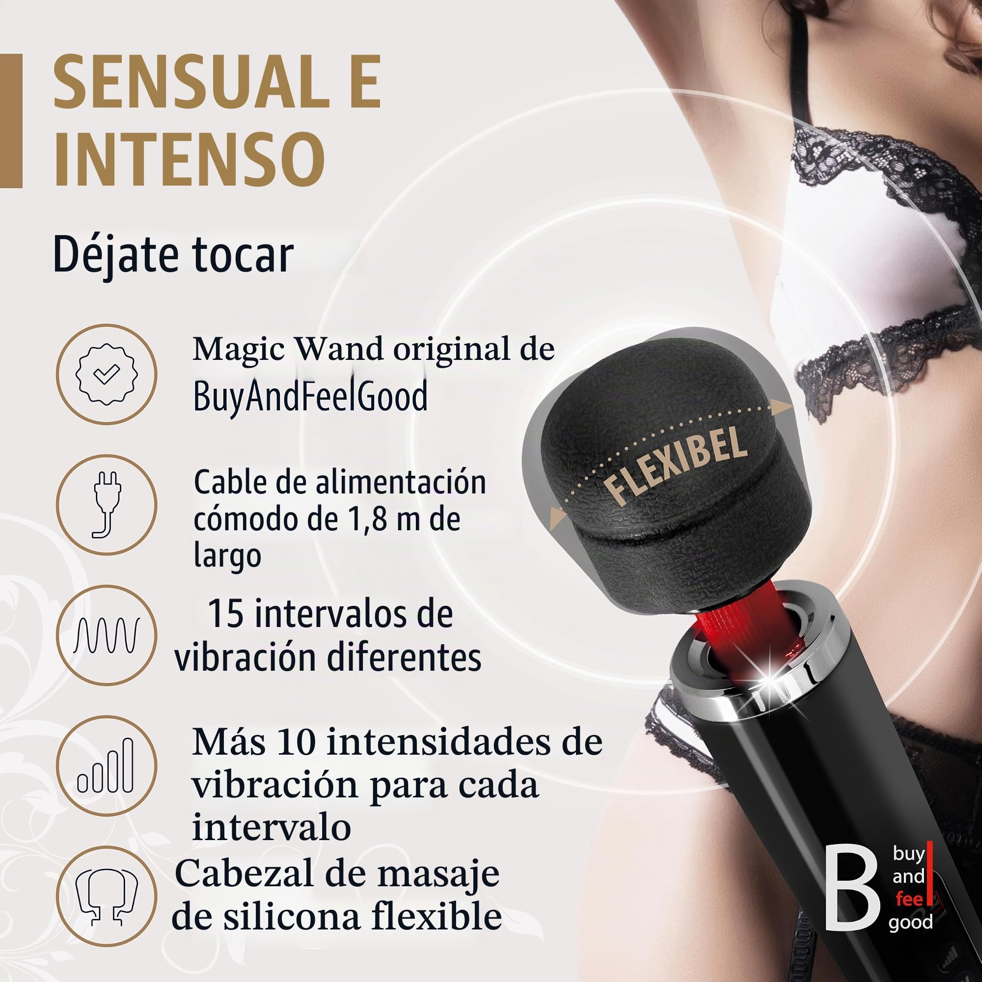NUEVO - MODELO SUCESOR del ORIGINAL de "BuyAndFeelGood" - Mejor Magic Wand Massager de 7000-12000 revoluciones - REGULADOR DE VELOCIDAD EXTRA - Masajeador dildo, vibrador con cable, negro