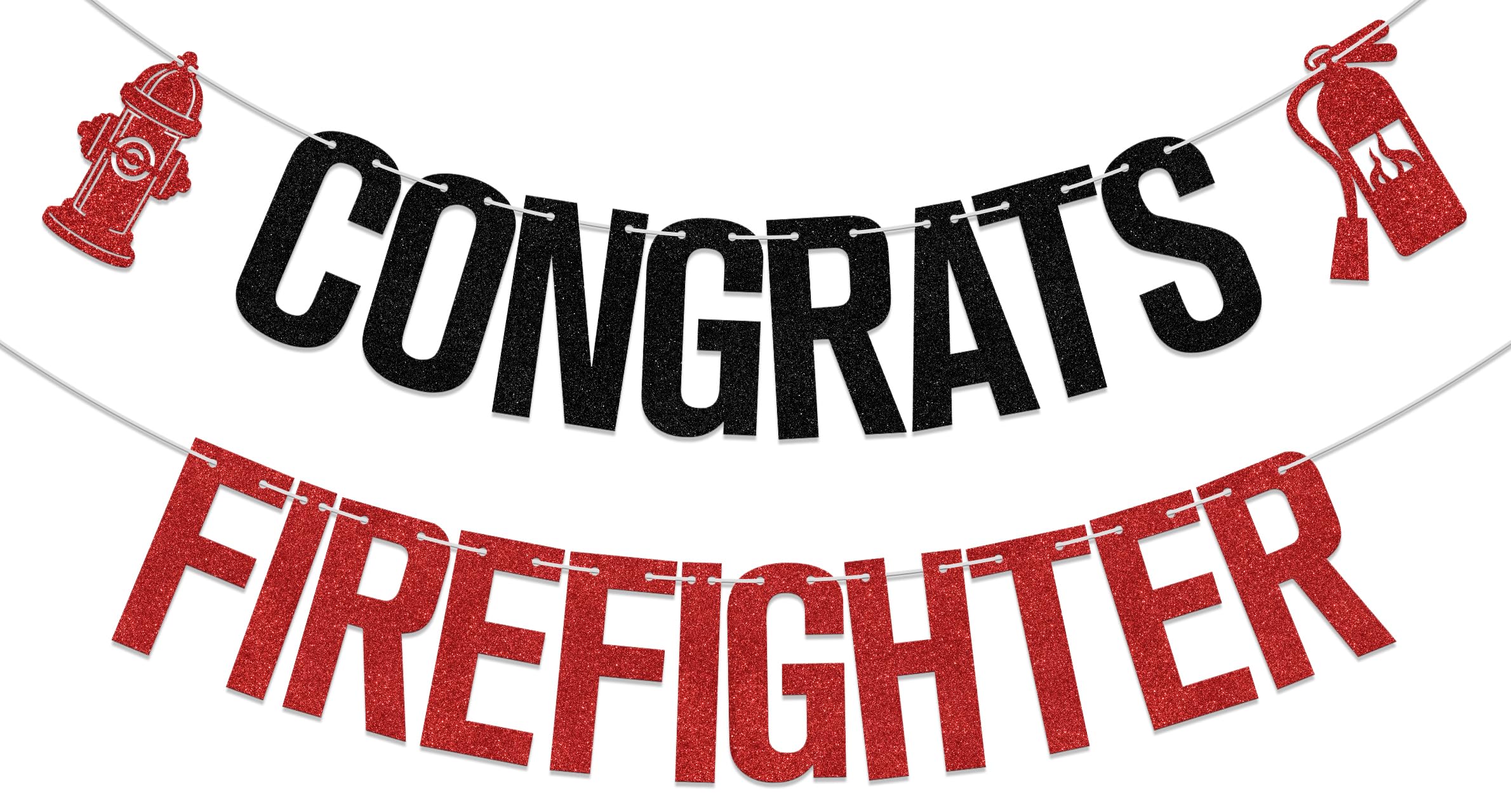 Congrats Firefighter Banner Future Fireman Decoration Fire Academy Graduate Decoration Black Red Glitter