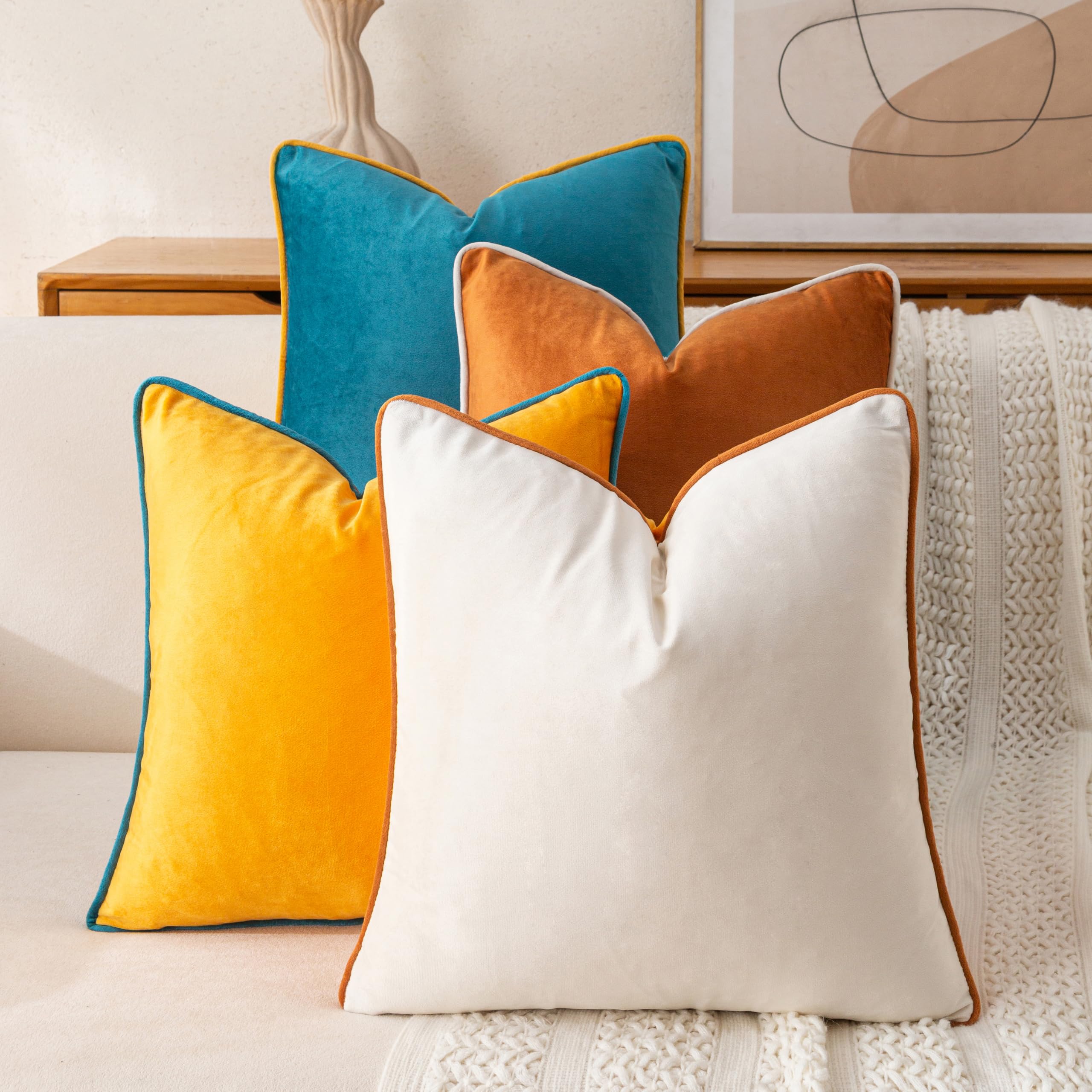 TAOSON Rust Orange Yellow Velvet Decor Throw Pillow Covers 18x18,Set of 4 — image 1