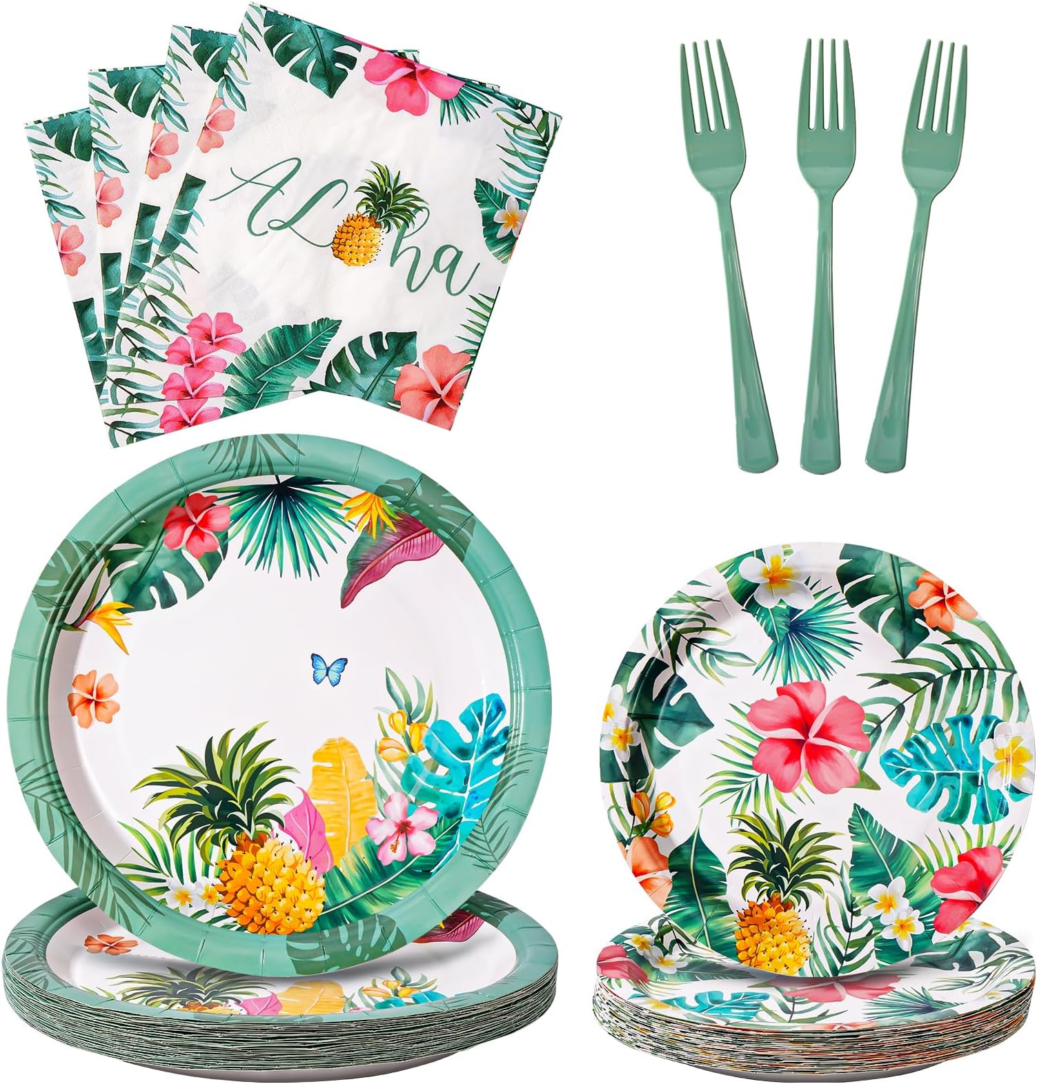 Hawaiian Luau Party Supplies, 96PCS Tropical Hawaiian Party