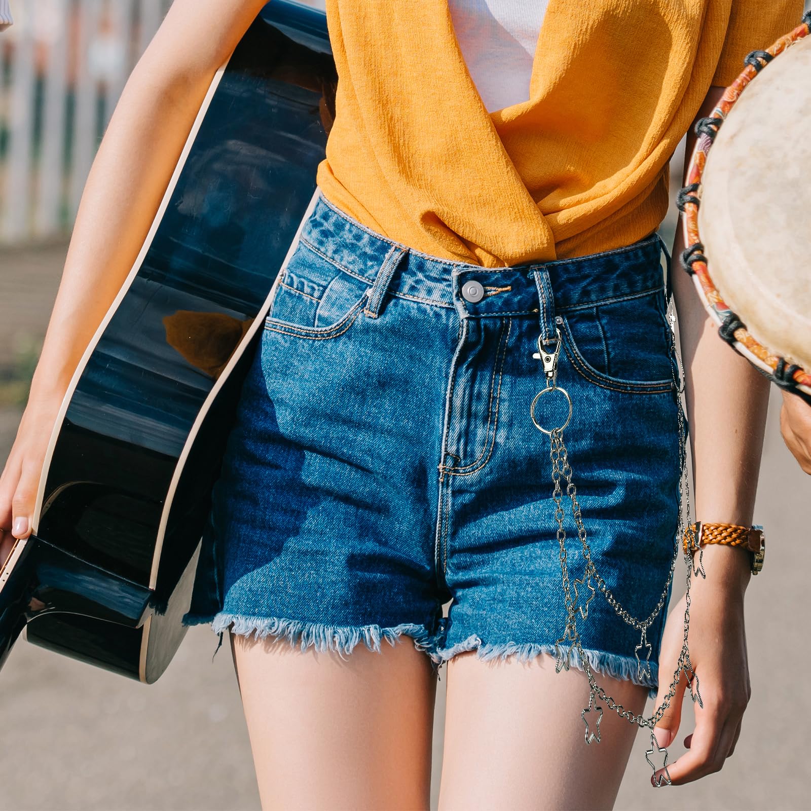 Catena per pantaloni hip hop, stile punk, per jeans, stile rock star, catena per portafoglio a strati, accessori gotici per donne e uomini