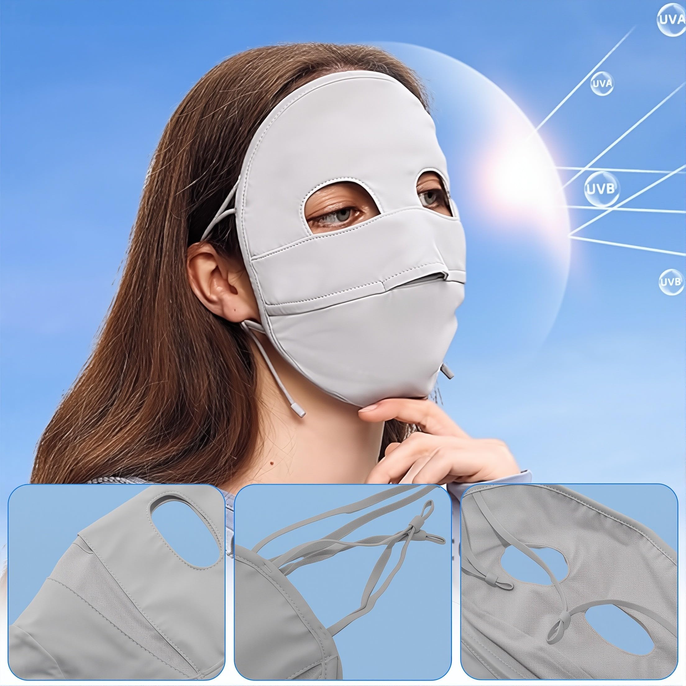 NHQZ Masque UV Respirant,Couvre-Protection Solaire UPF50+,Masque Facial Léger Unisexe pour Adulte-Protection Solaire D'été Réutilisable pour Femmes, pour Le Cyclisme,Randonnée,Sports
