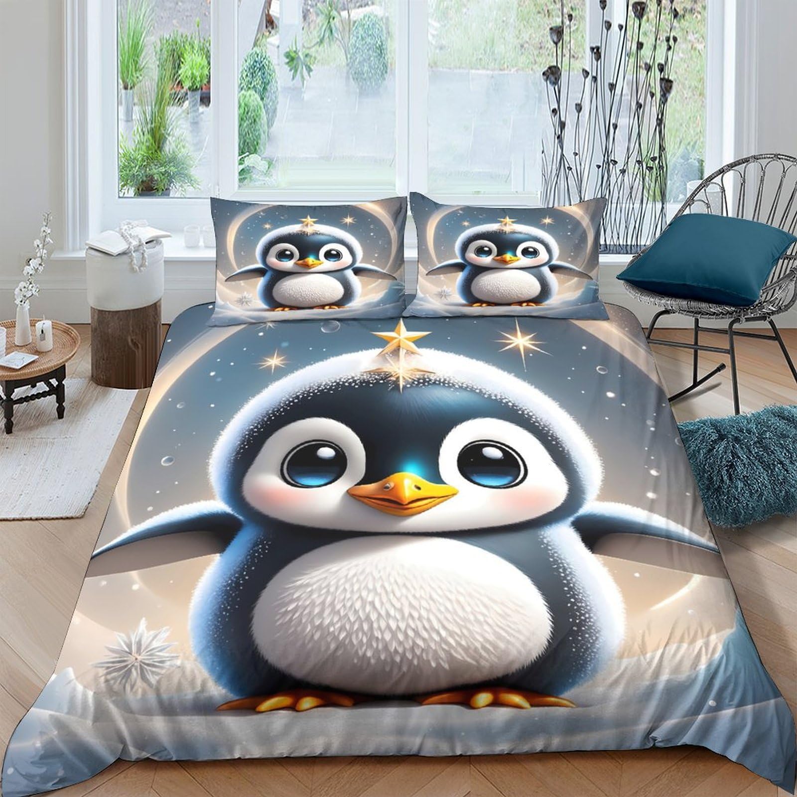Ctjqhvkz Style-9 3D Printed Cute Penguin Fitted Sheet Microfiber Soft Breathable Winter Snow Mattress Cover Bedroom Decor Single（135X200cm）
