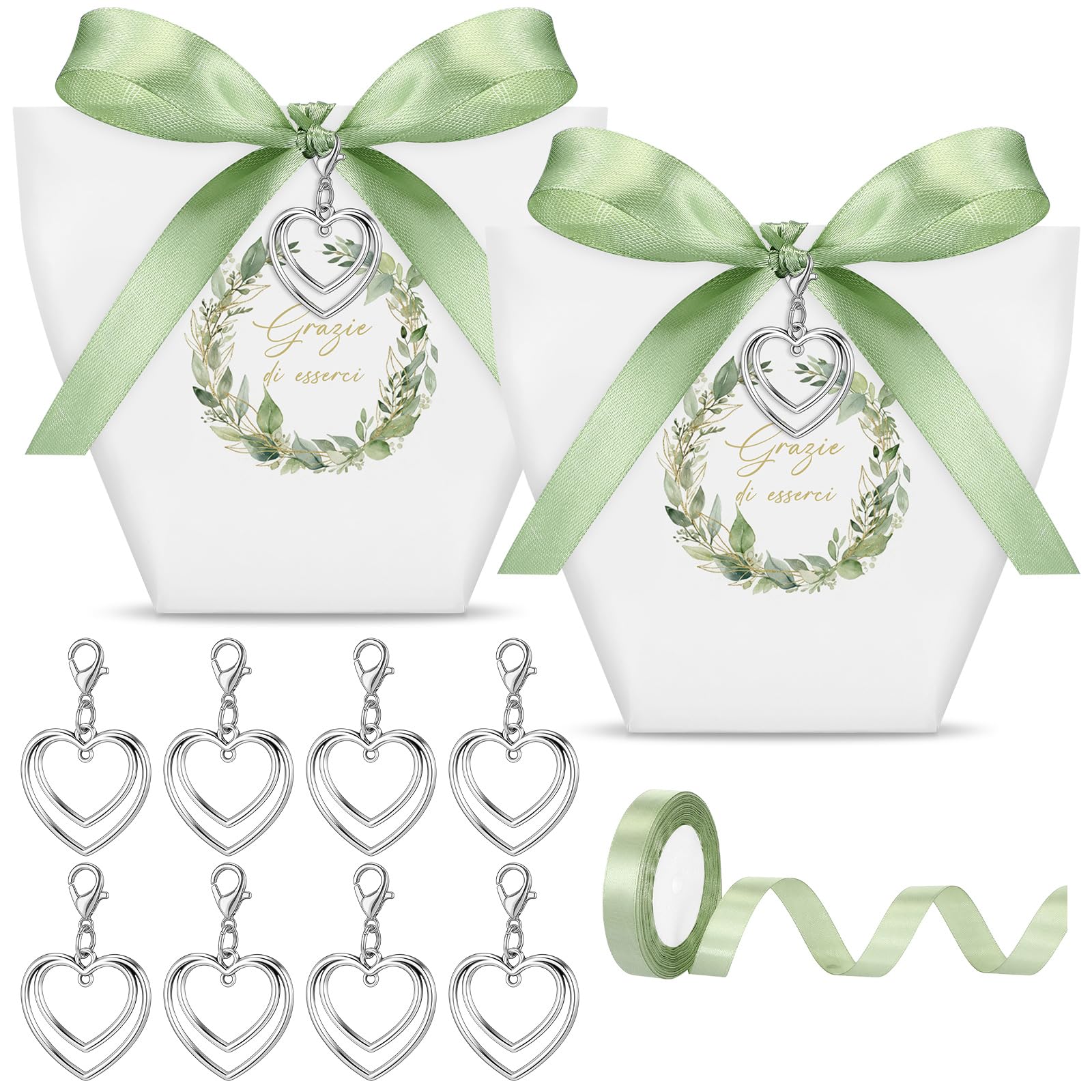 50 Sets Cajas para Recuerdos Boda con Cinta Colgante de Corazón Bolsas de Confites Cajas de Regalo para Bautizo Confirmación Comunión Compromiso Cumpleaños Agradecimientos Fiestas(Blanco)