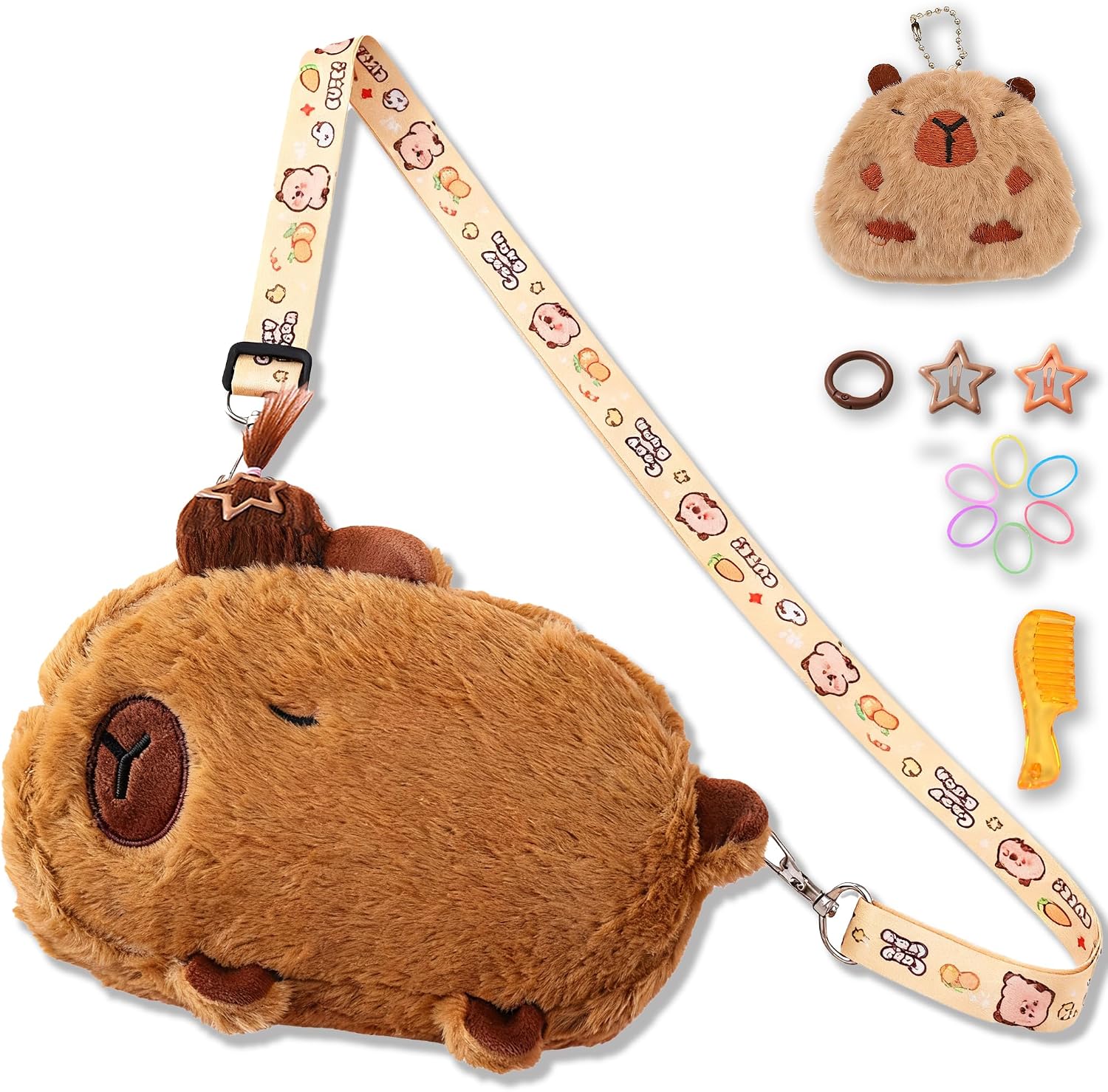 KEYDUACU Capybara Shoulder Bag, Cute Plush Animal Crossbody Handbag, Novelty Purse for Women