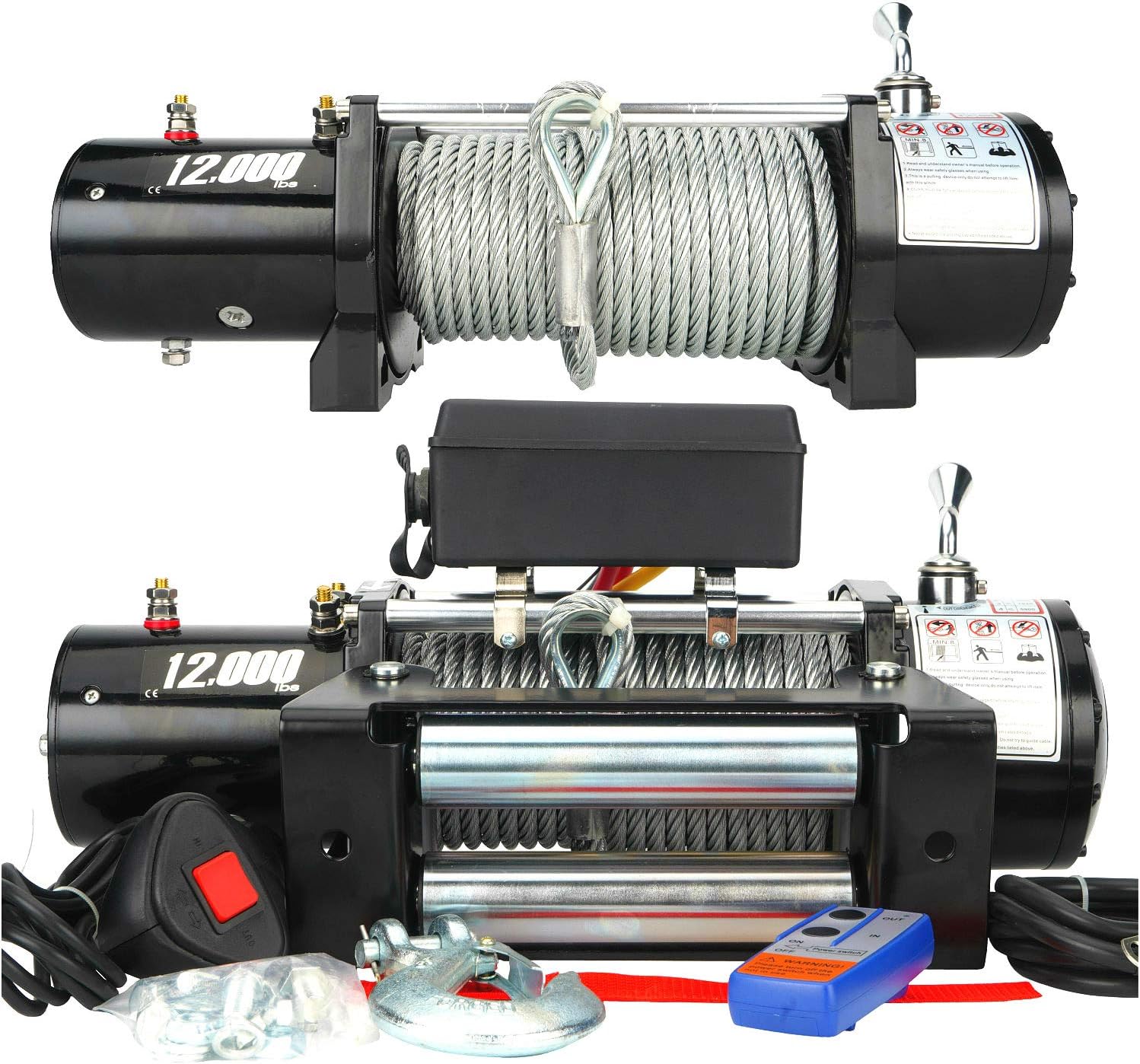 DCFlat 12V 12000 LBS Wire Rope Electric Winch for Towing ATV/UTV/Boat Off Road with Mounting Bracket Wireless Remote Control