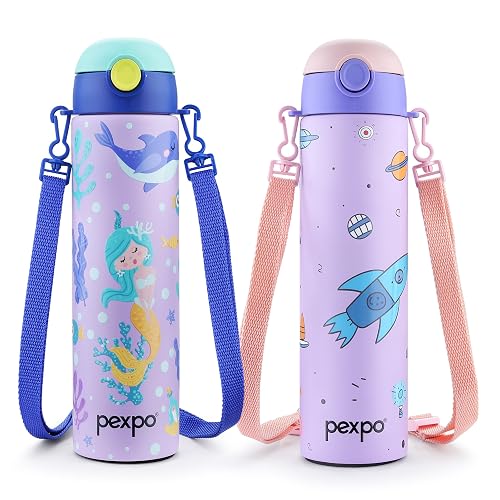 Go24 pexpo Sporty ISI Certified Stainless Steel Water Bottle For School Kids - 700ml(Pack of 2)| 6+ Years | Sipper Cap | Leakproof & BPA Free | Picnic, Travel, Sport