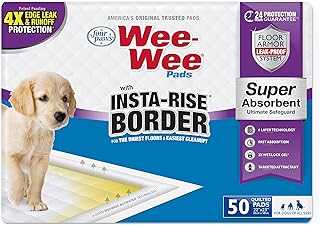 Four Paws Wee-Wee Super Absorbent Unscented Pee Pads for Dogs & Puppies with Insta-Rise Border, Leak-Proof Dog Housebreaking Potty Training Floor Protection, 22" x 23", 50 Count