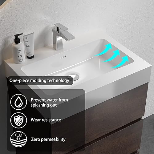 Miniatura 25 de Alice - Tocador de baño de 36 pulgadas con desbordamiento, gran almacenamiento, pequeño tocador para baño moderno, lavabo de una sola pieza, Negro